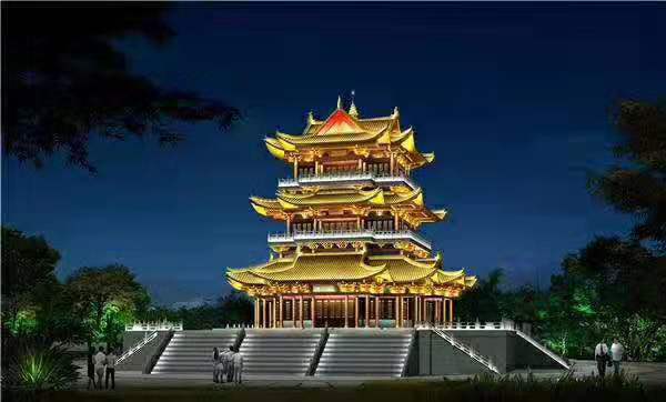古建筑亭子楼阁夜景亮化效果